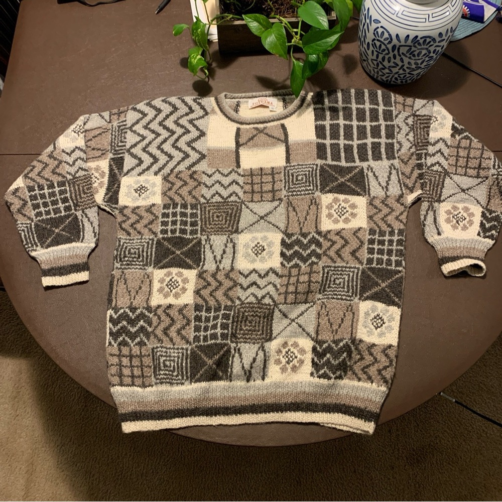 Fotrama 100% Alpaca Sweater XL Super Soft Unisex Geometric Hand Made Bolivia